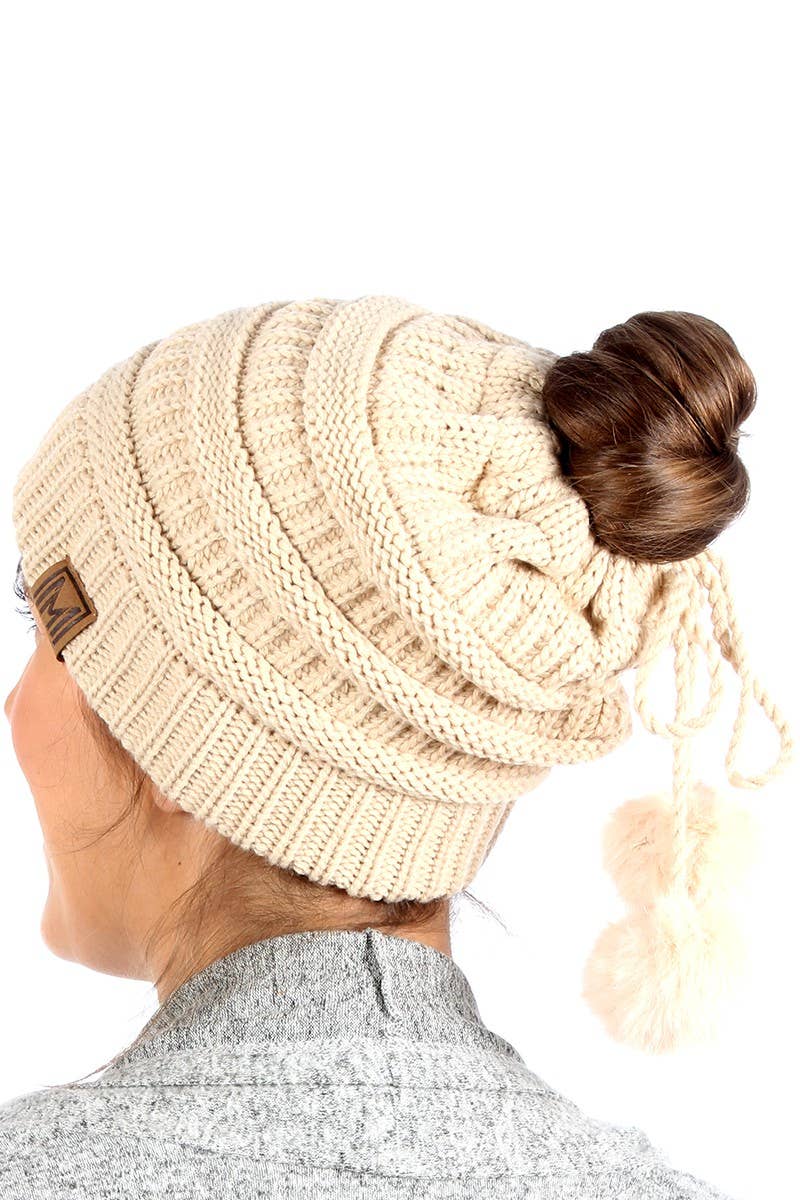 Fashion City - Wholesale Beanie - Women's - Women's Ponytail Adjustable Pom String Knit Hat16