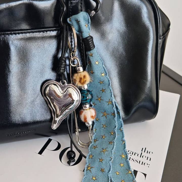 Dipped Shop - Vente Porte-clés – femme - Porte-clés en denim avec perles d'amour DP25B5533