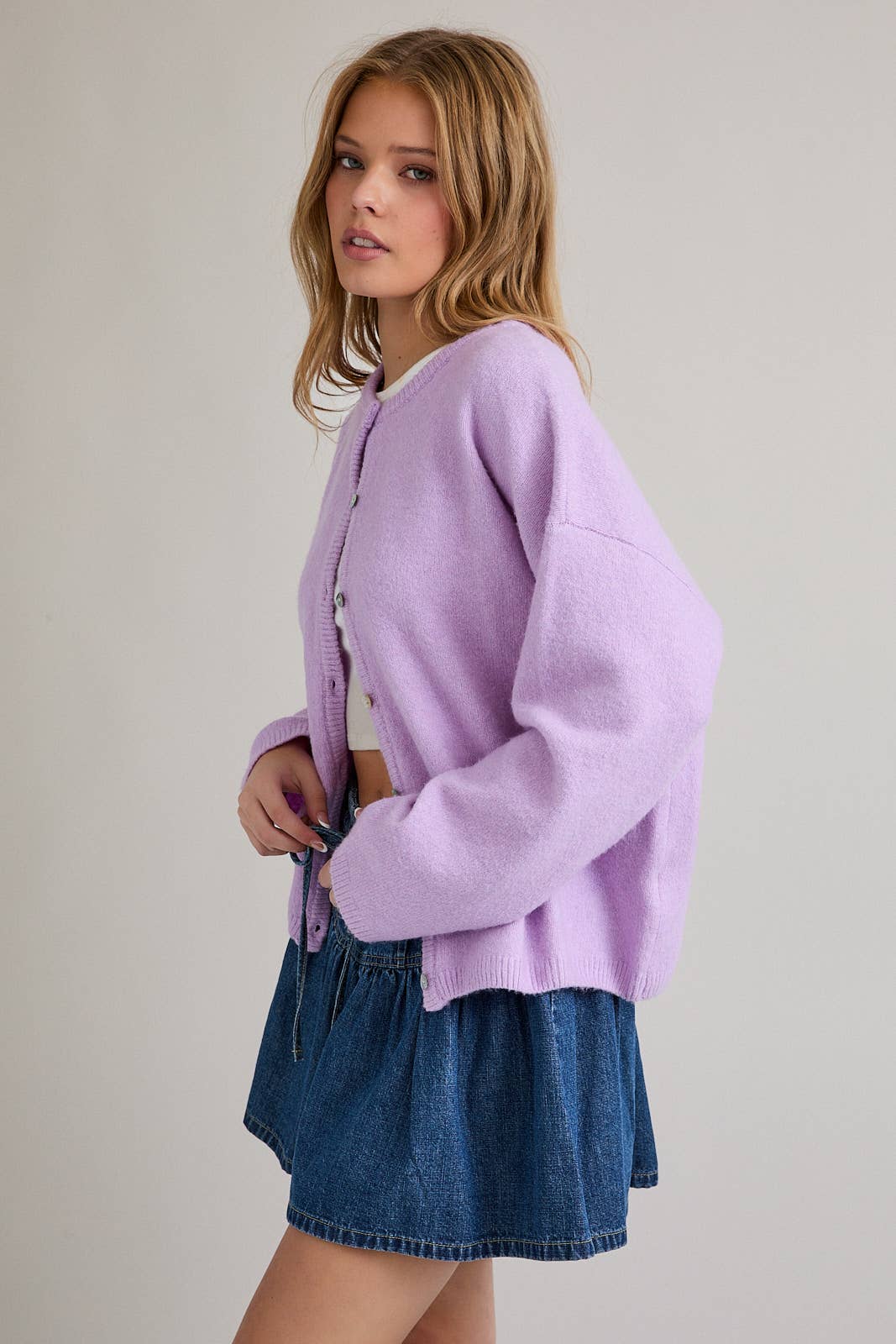 LE LIS - Wholesale Cardigan - Women's - LONG SLEEVE CREW NECK SWEATER CARDIGAN30