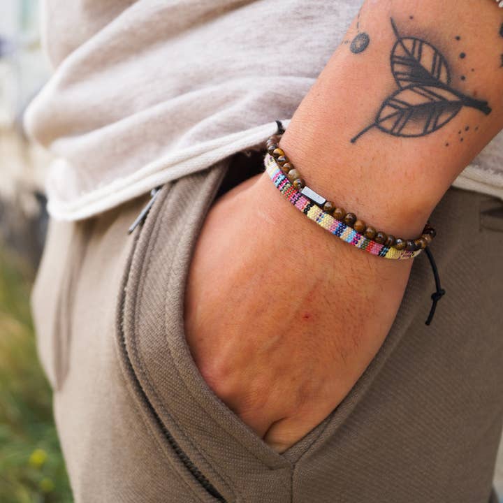 Made By Nami - Venta al por mayor Pulseras tejidas/trenzadas - 2x Pulsera de surfista - Amarillo y ojo de tigre2