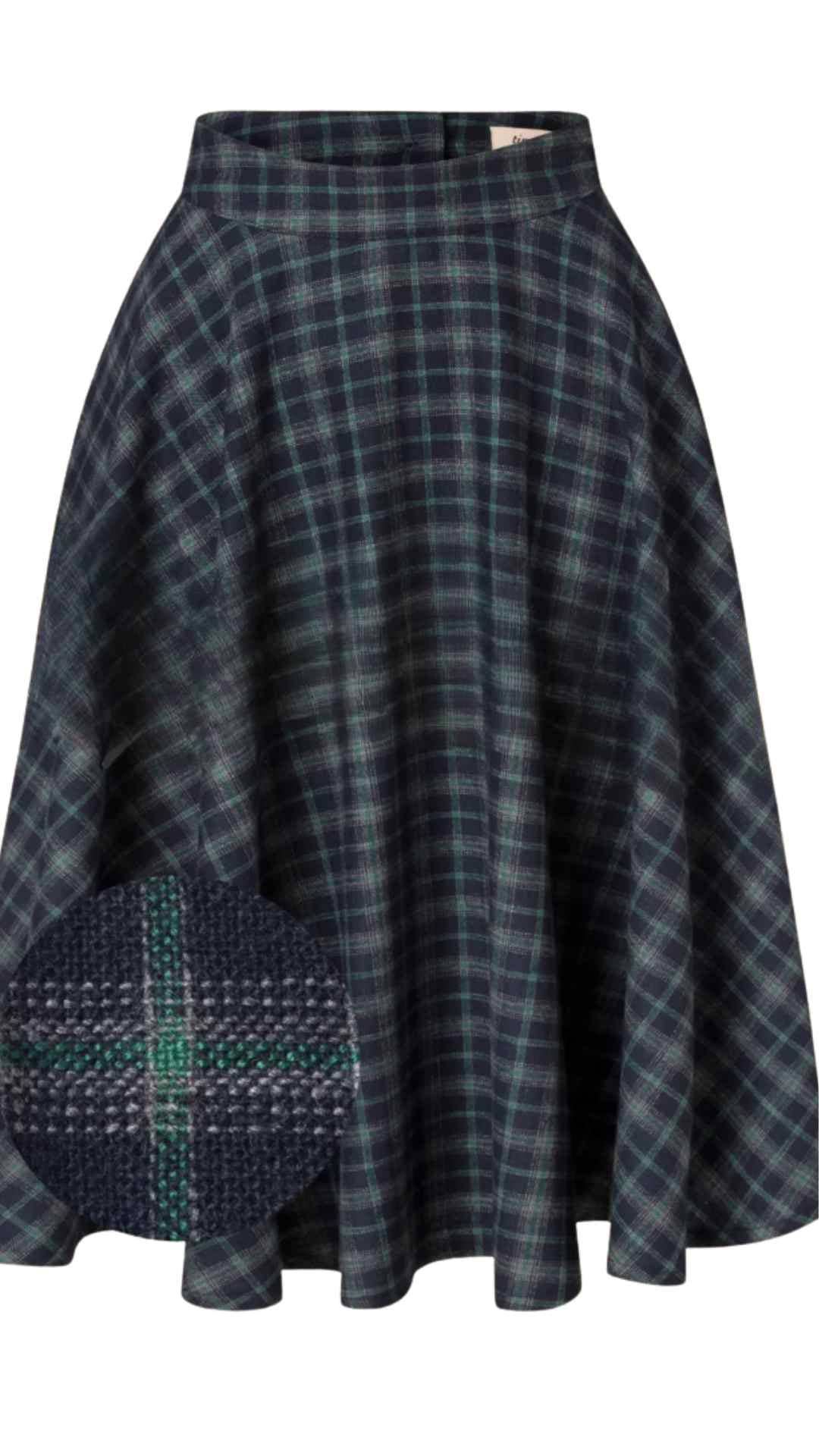 Timeless London - Wholesale Skirt – Women’s - Sophie Blue Ink Woollen Check Tartan Midi Swing Skirt
