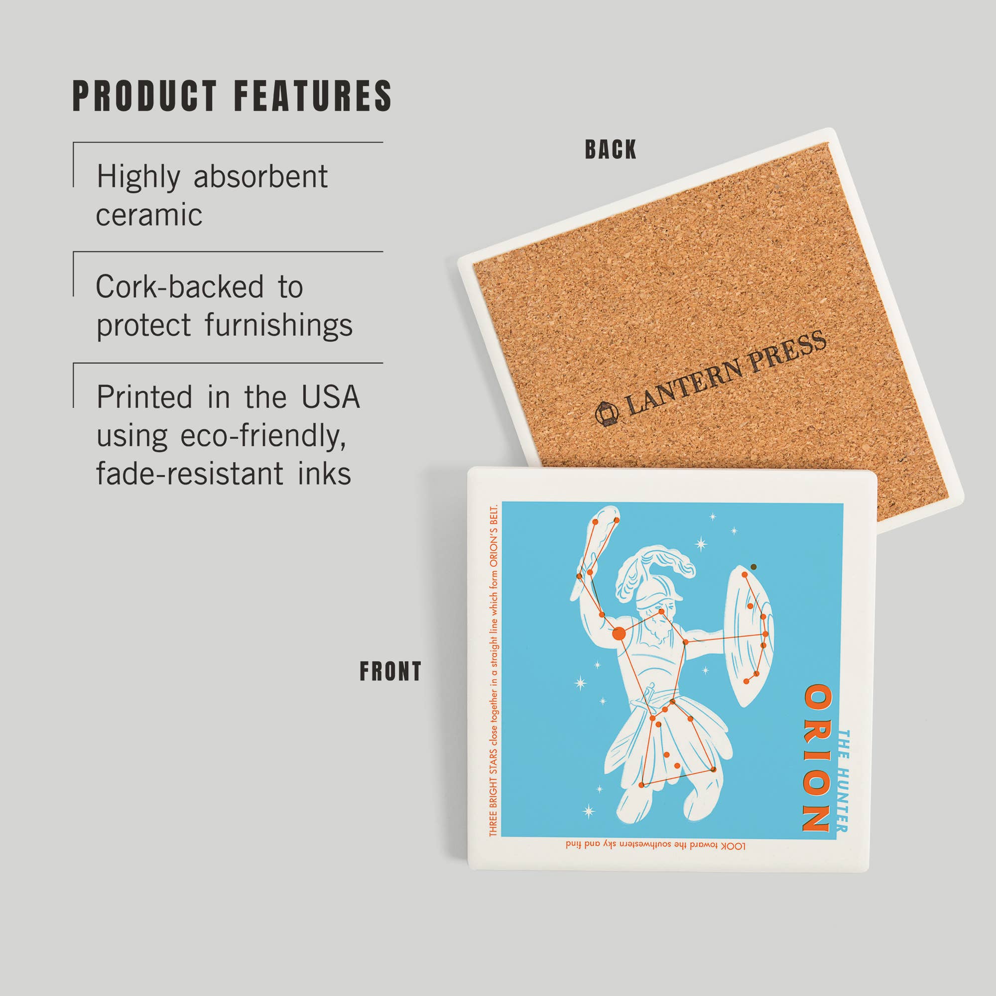 Lantern Press - Wholesale Coasters - CERAMIC COASTER Drawings in the Stars, Orion, The Hunter2