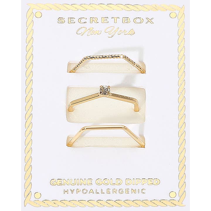 GEHEIME BOX_3STK Echte Goldgetauchte Zarte Geometrische Stapelbare Modering-Set für den Großhandel von Sensibling Corp.