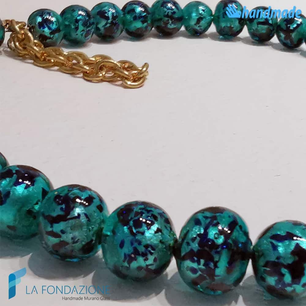 La Fondazione - Handmade Murano Glass - Wholesale Beaded/Pearl Necklace - Murano glass teal maculé pearl necklace2