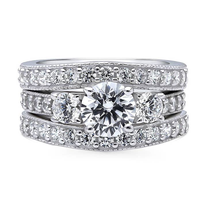 BERRICLE Sterling Silver 3-Stone CZ Engagement Ring Set for wholesale by BERRICLE