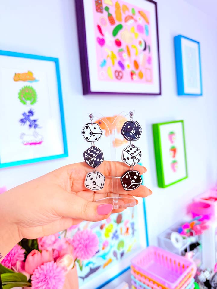 Rolling the Dice, Acrylic Earrings for wholesale by Smiley Moon Studio