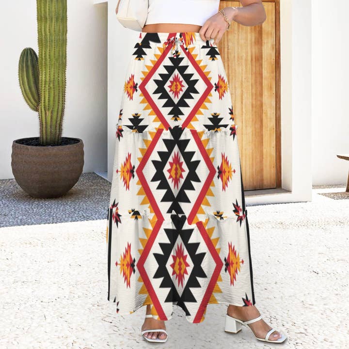 Baha Ranch San Antonio Aztec Tiered Prairie Maxi Skirt for wholesale by BAHA RANCH WESTERN WEAR