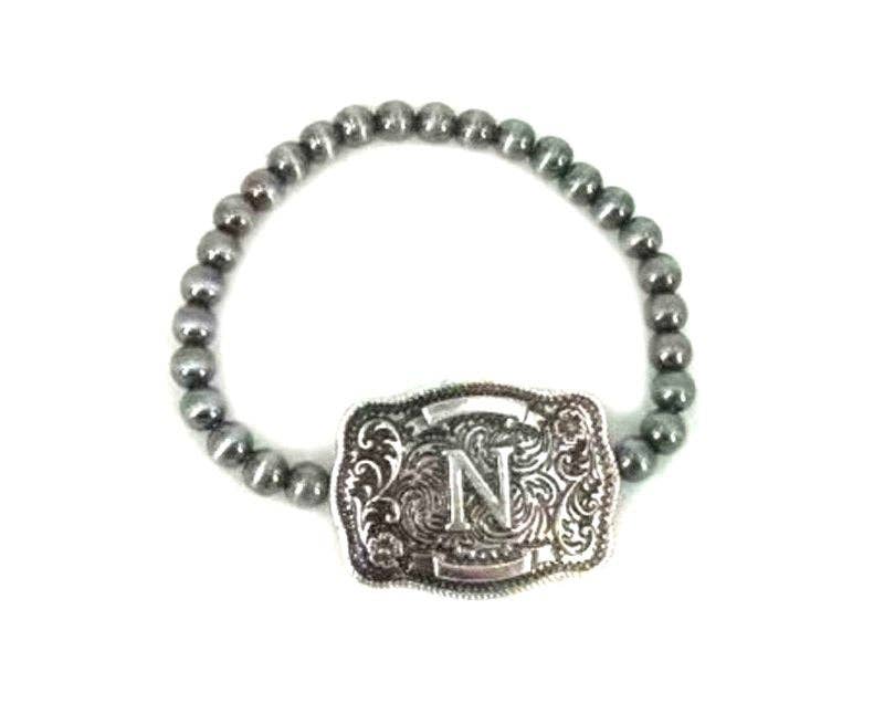 Snowing West - Wholesale Beaded Bracelet - Western Buckle Initial Stretch Bracelet10
