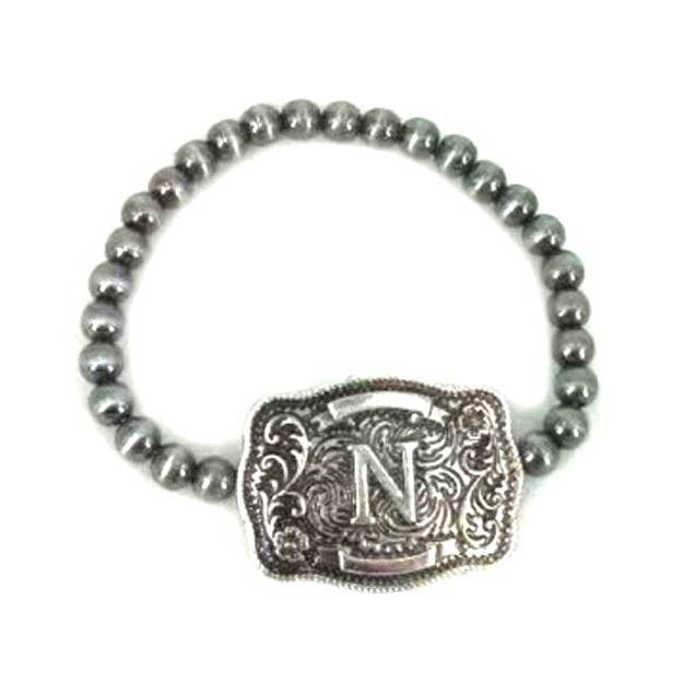 Snowing West - Wholesale Beaded bracelet - Western Buckle Initial Stretch Bracelet10