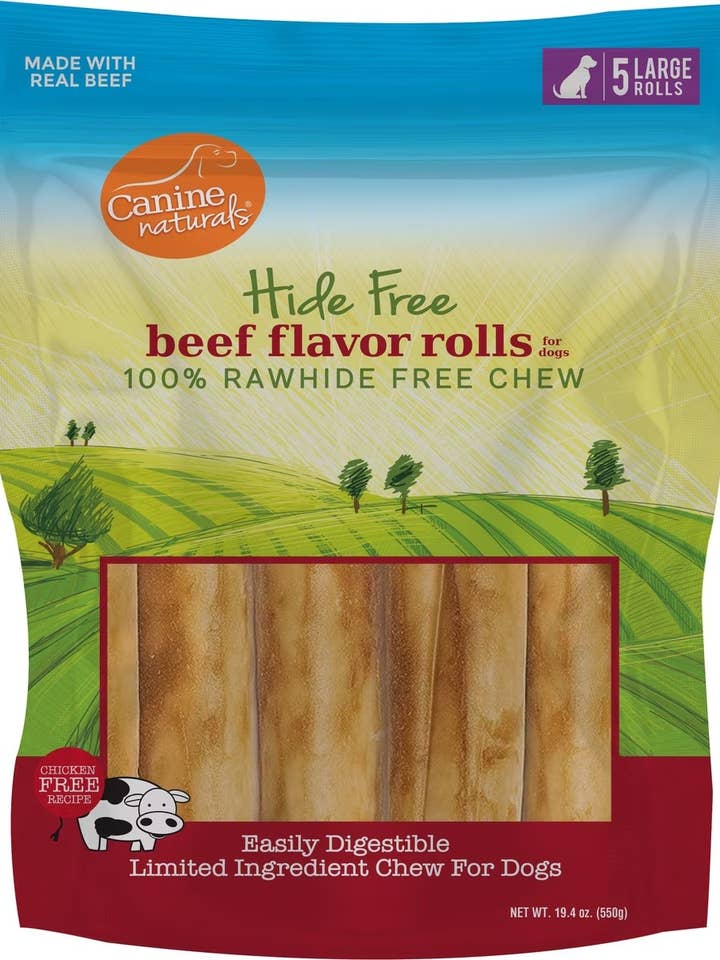 Hide Free Beef Small 7” Roll - 5 Count for wholesale by Canine Naturals