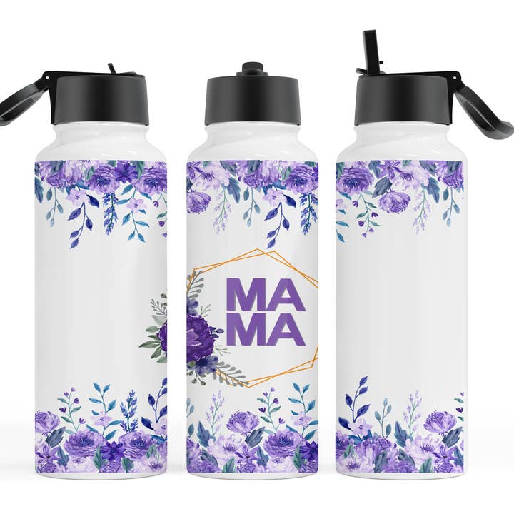 Waterfles 18oz - Paarse bloemen Mama voor wholesale door Dusty & Delilah Designs