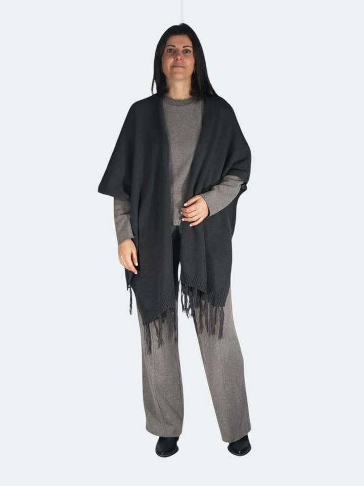 PONCHO IN WOOL BLEND, COLOR GRAY 46 for wholesale by Kbas