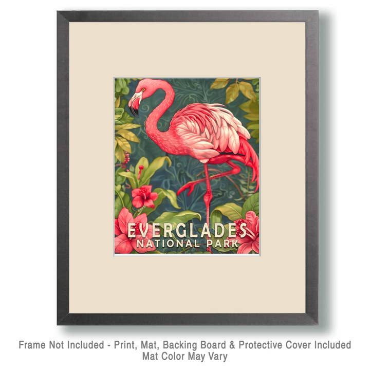 Mowbi – Großhandel Kunstdruck – Wand-Kunstdrucke im Jugendstil, Motiv „Everglades“, Motiv: rosa Flamingo, Wohndekor, 8 x 10 Zoll, matt, 11 x 14 Zoll1