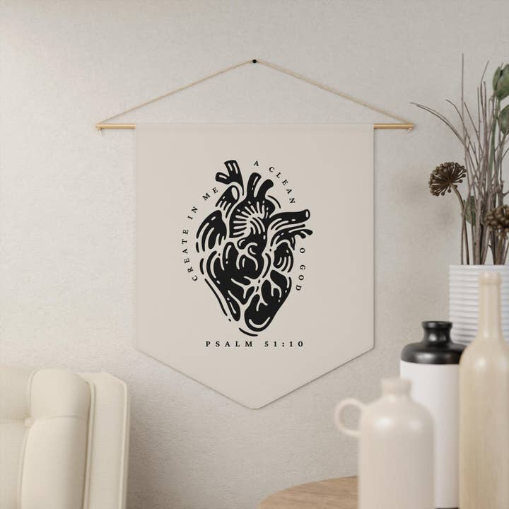 Decorazione da parete cristiana con salmo 51:10 "Crea in me un cuore puro" per la vendita all'ingrosso da parte di Seeds of Truth Designs