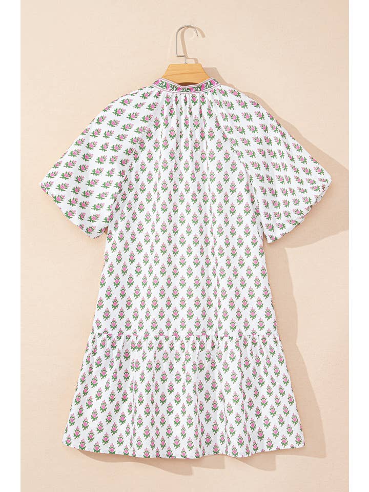 Pink Floral Ruffle Bubble Sleeve Spring Dress for wholesale on Faire