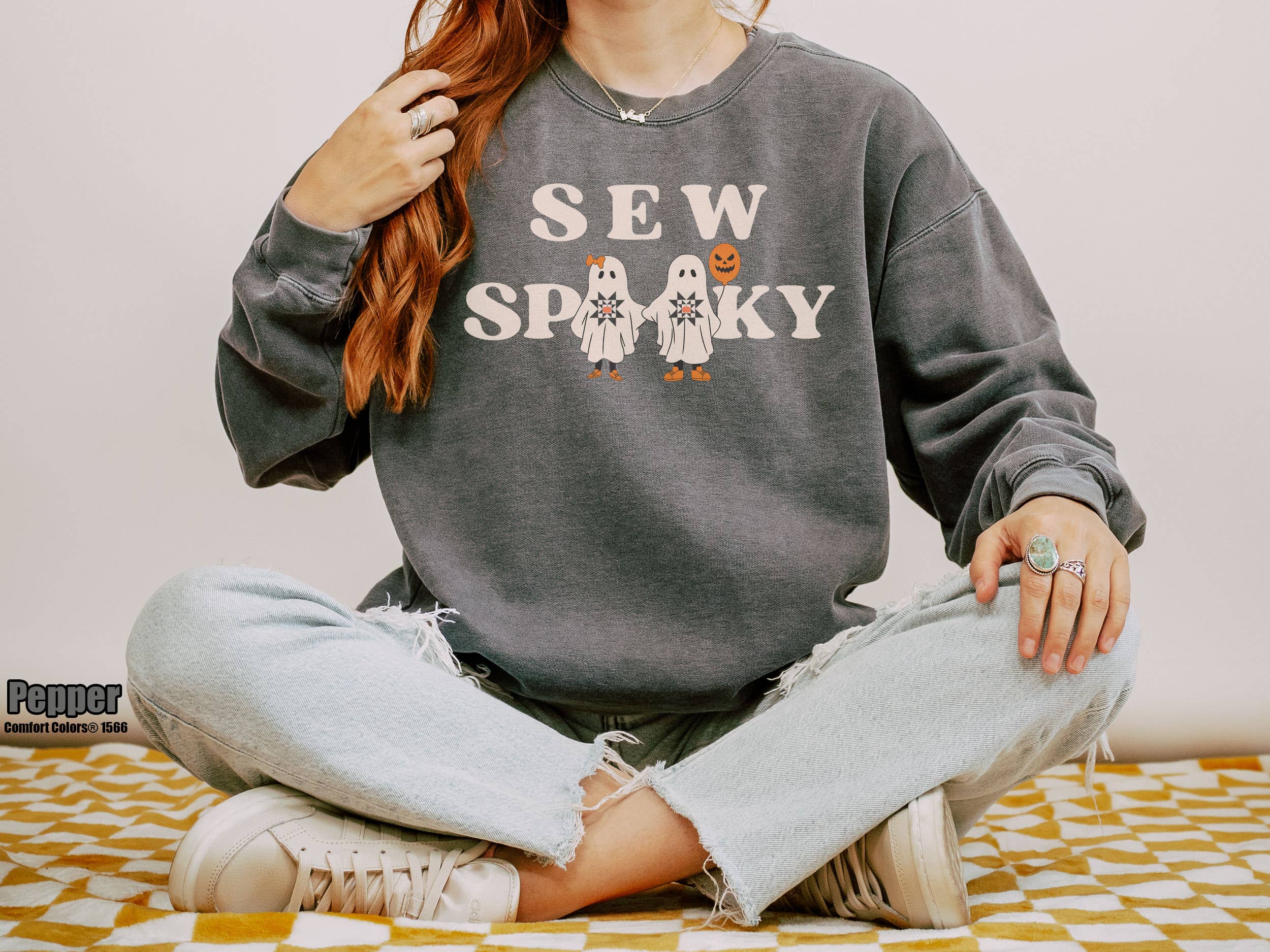 Glaime - Wholesale T-Shirt (Graphic) - Women's -  Comfort Colors Sew Spooky Halloween Shirt, Ghost Sewing Tee1