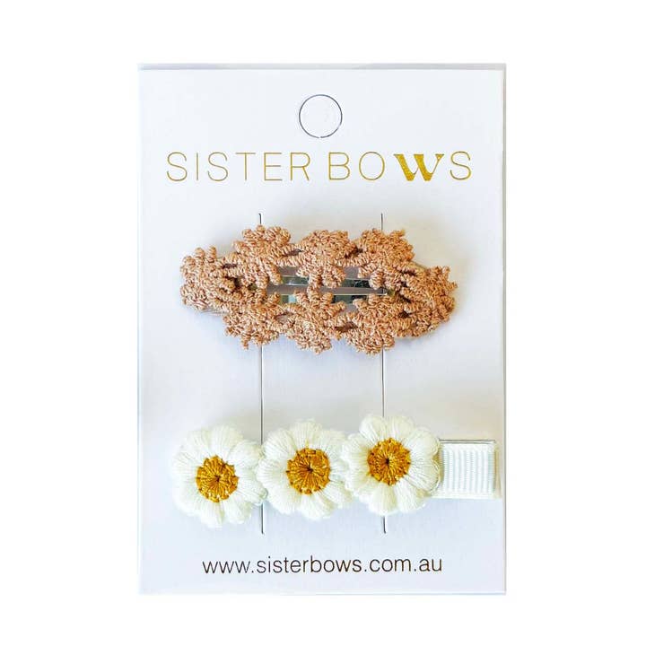 White Daisy Lace Trim Hair Clip Set - Pair for wholesale by SISTER BOWS