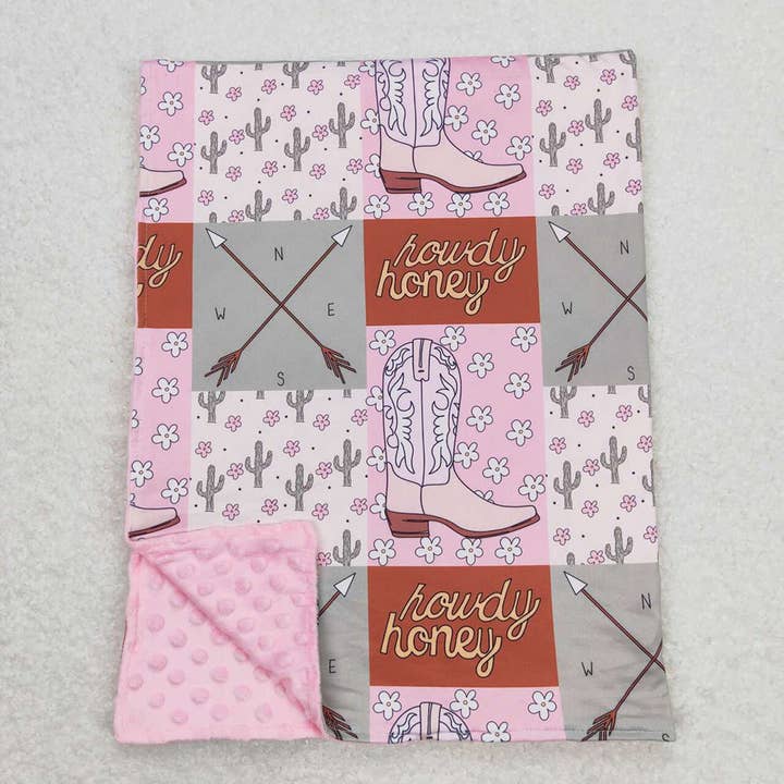 Baby Girls Pink Western Cactus Howdy Blankets for wholesale by Aier Wholesale