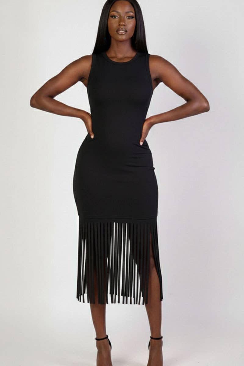 CAPELLA APPAREL - Wholesale Dress - Women's - Sleeveless Fringe Midi Dress0