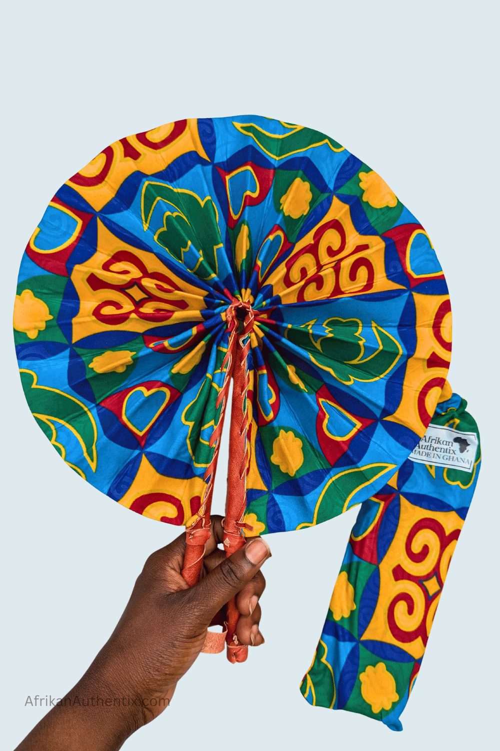 Afrikan Authentix – wholesale Handheld folding fan –  African Folding Fan |Colorful Kente print hand Fan with bag0