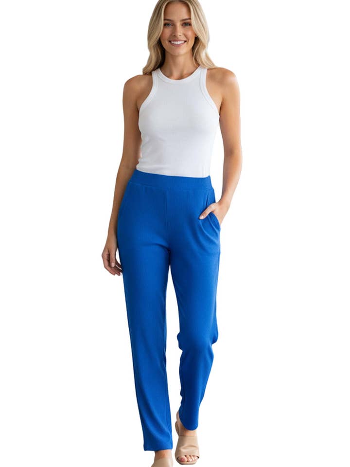 Women's High Waisted Solid Ribbed Straight Leg Pants for wholesale by Good Stuff Apparel