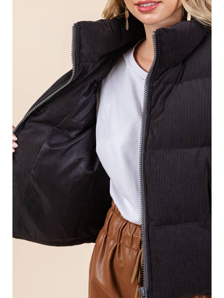 GeeGee Clothing - Wholesale Outerwear Vest - Women's - Corduroy Puffer Vest, MJ50698