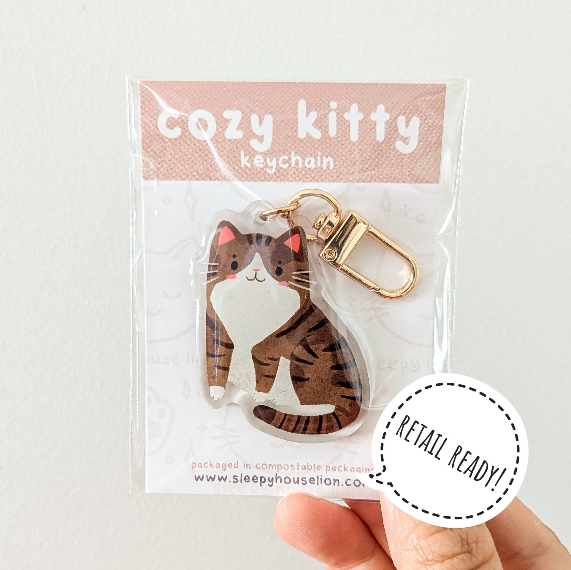 Sleepy House Lion - Wholesale Keychain - Unisex - White Calico Cat Keychain1