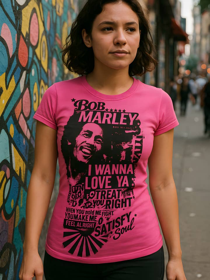 Official Store - Wholesale Screen Printed T-Shirt - Women's - Bob Marley - Wanna Love Ya Women's Juniors T Shirt