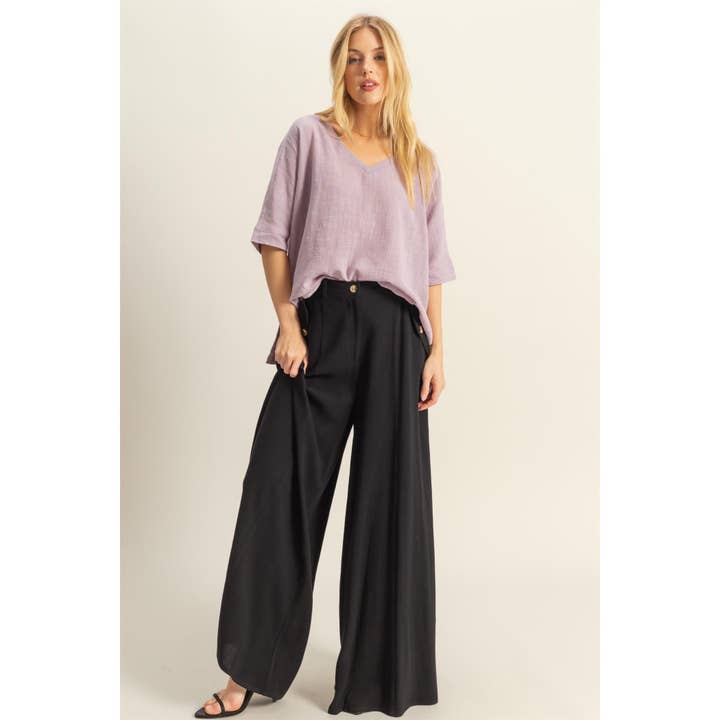 HYFVE - Wholesale Shirt - Women's - HF25E033-V-Neck Oversized Semi-Sheer Cotton Top