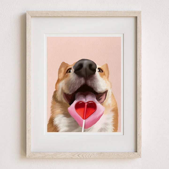 Pawssionate Art - Wholesale Art Print - Corgi Heart Lollipop Art Print0
