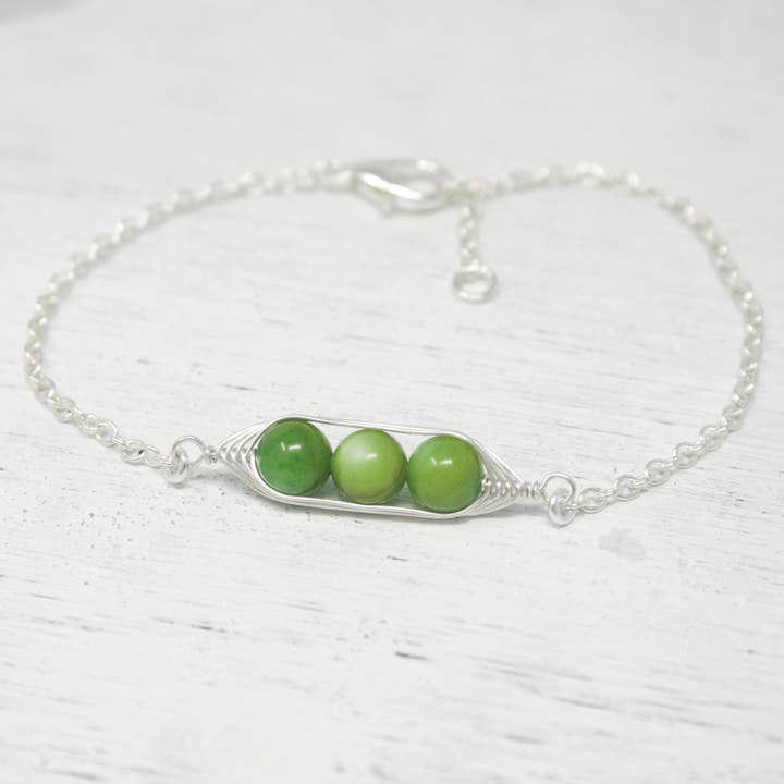 Peas in a pod bracelet, Green peas. for wholesale by Rising Jewelry