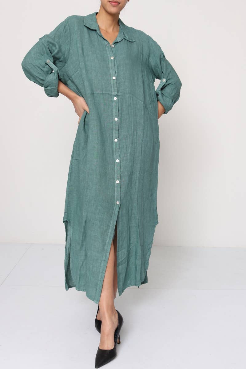 LÉA & LUC - Wholesale Dress - Women's - Long shirt dresses in 100% Linen REF. 148429