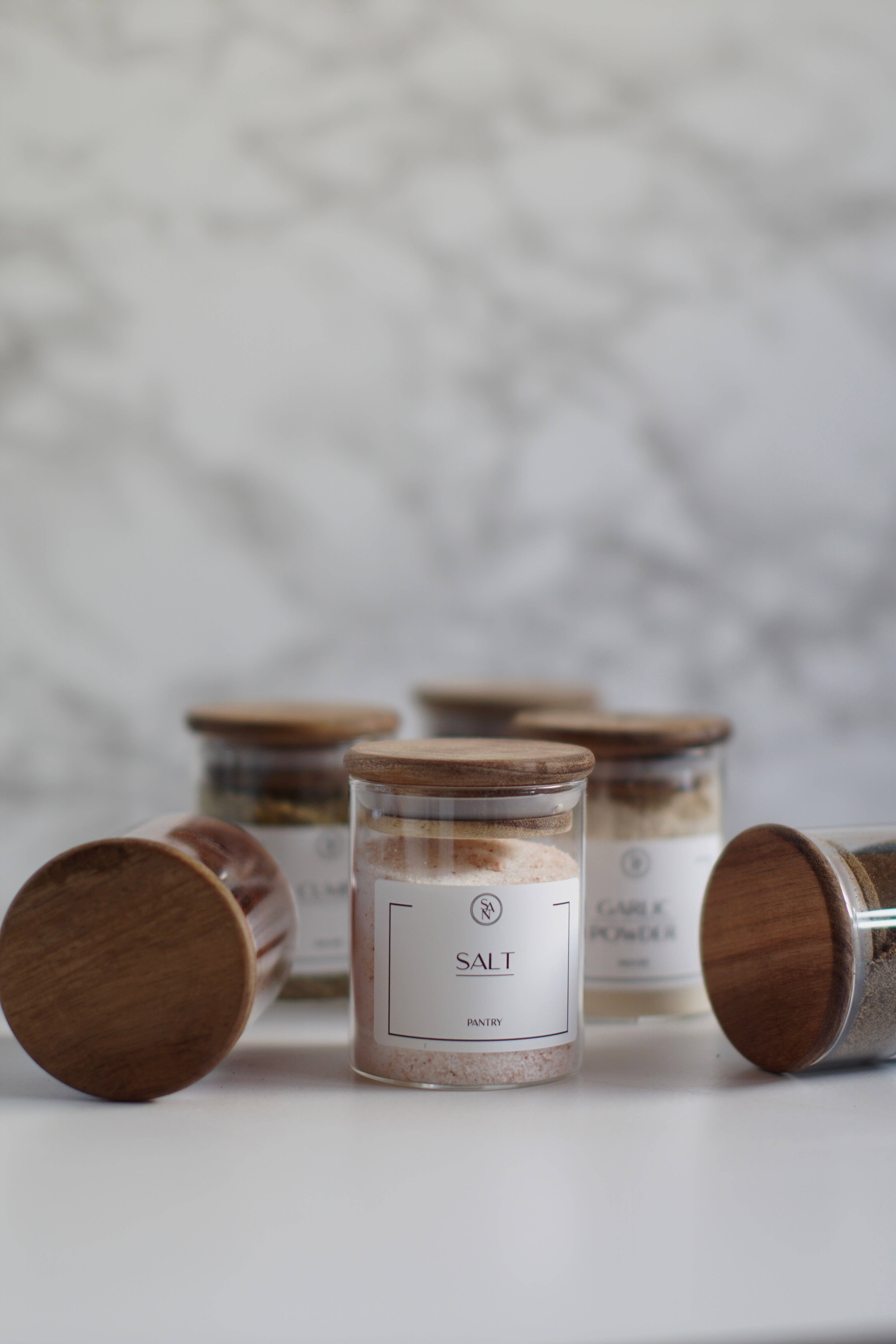 So At Nature - Wholesale Jar - Round Glass Spice Jars With Labels  Airtight Acacia Wooden L5