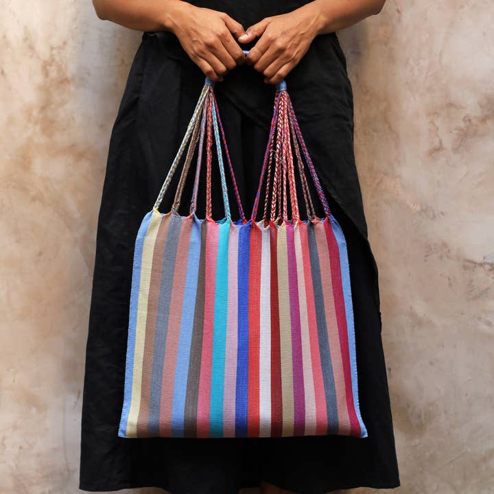 Las Rayas Tote Hand Woven in Chiapas - Nubes for wholesale by LUZ Collection