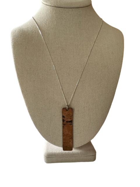 Hamret kobber rektangel halskæde på sterling sølv kæde for engroshandel hos Mon Amie Jewelry