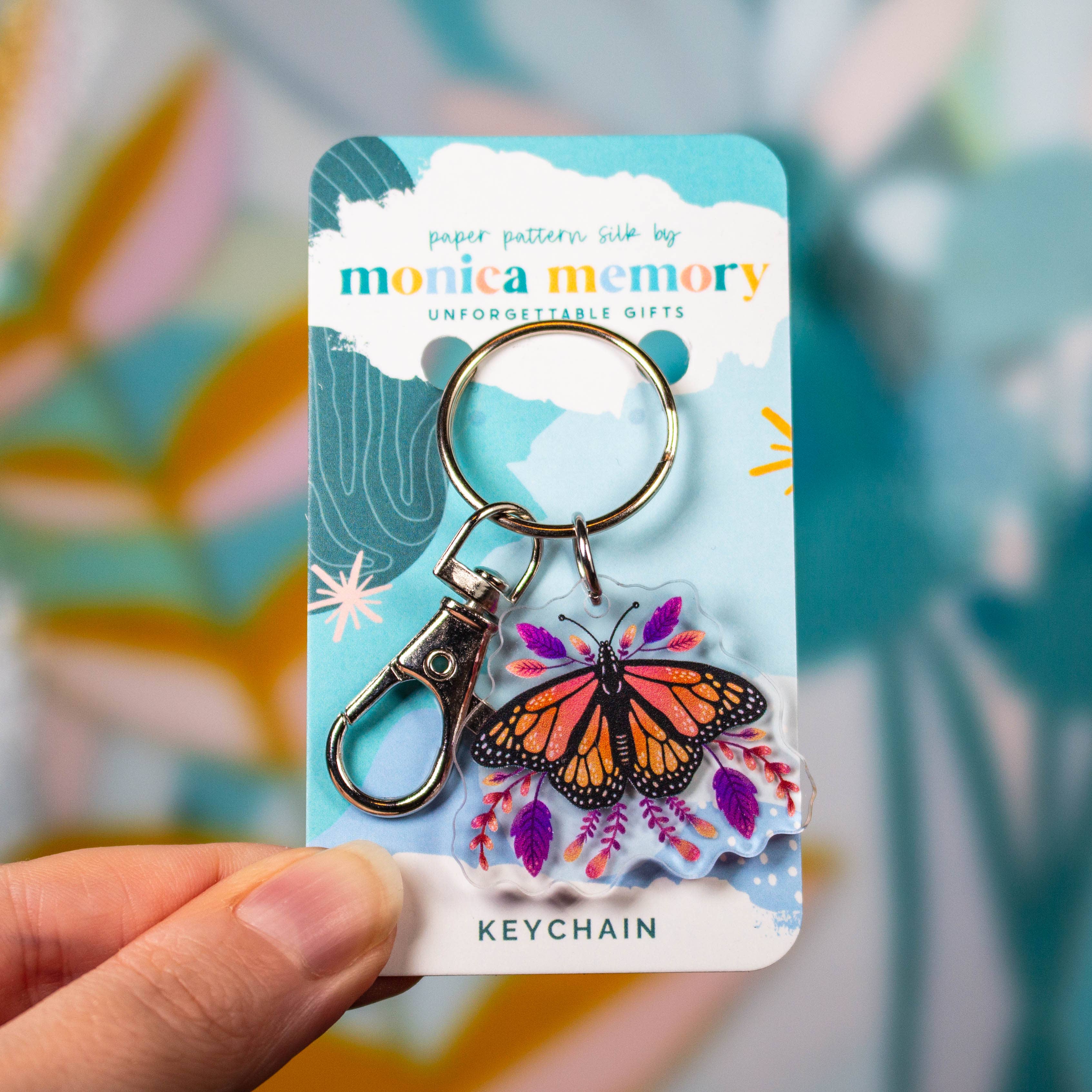 Paper Pattern Silk - Wholesale Keychain - Women's - Monarch Butterfly Keychain