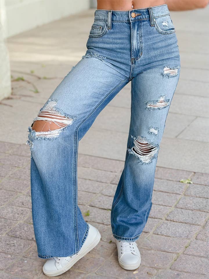 Myosotis Mid Rise Distressed Sneak Peek Straight Leg Jeans for wholesale on Faire2