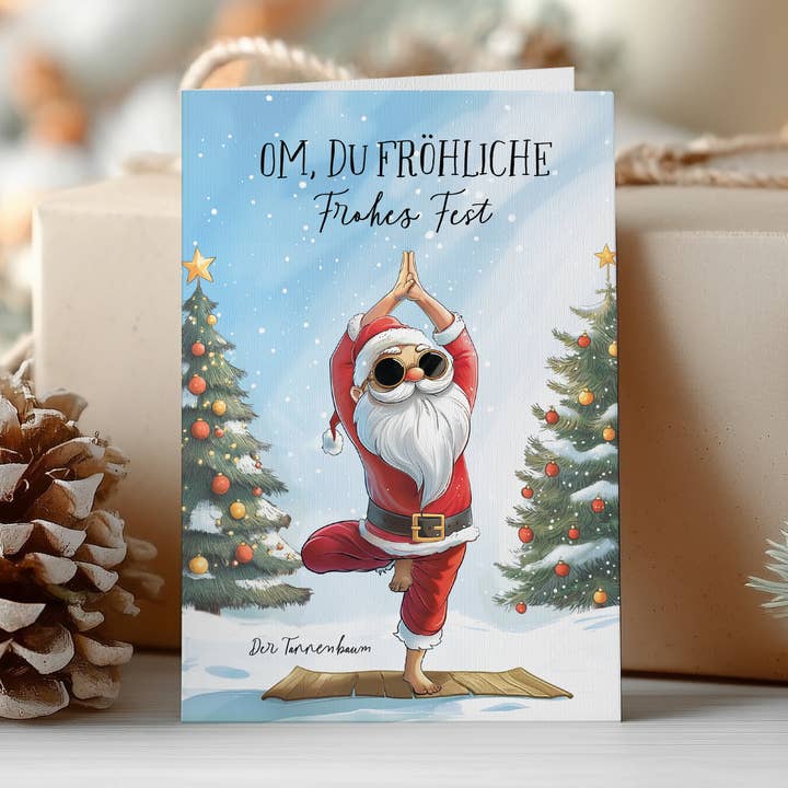Yoga-Père Noël | Carte de Noël pliable | No. WK-FC-04 pour la vente par LOViLEE