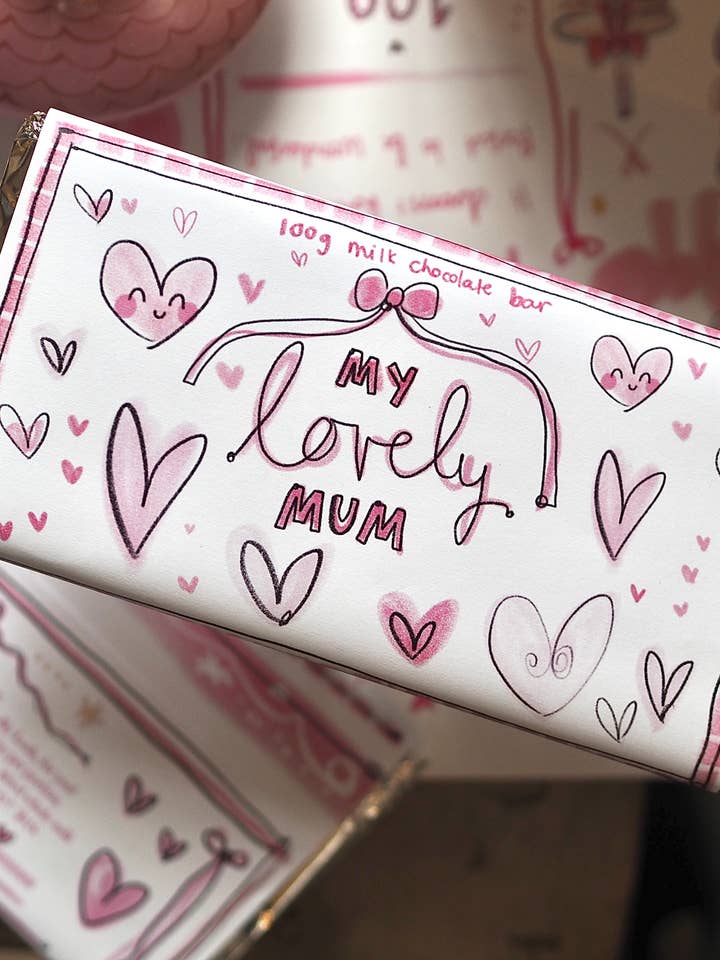 The 100g Hearts ‘My Lovely Mum’ Milk Chocolate Bar for wholesale by Made by Leah