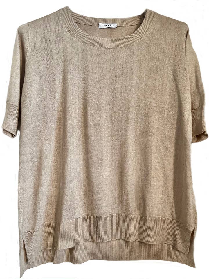 Cashmere Silk crew kortærmet sweater kamel for engroshandel hos PRATI