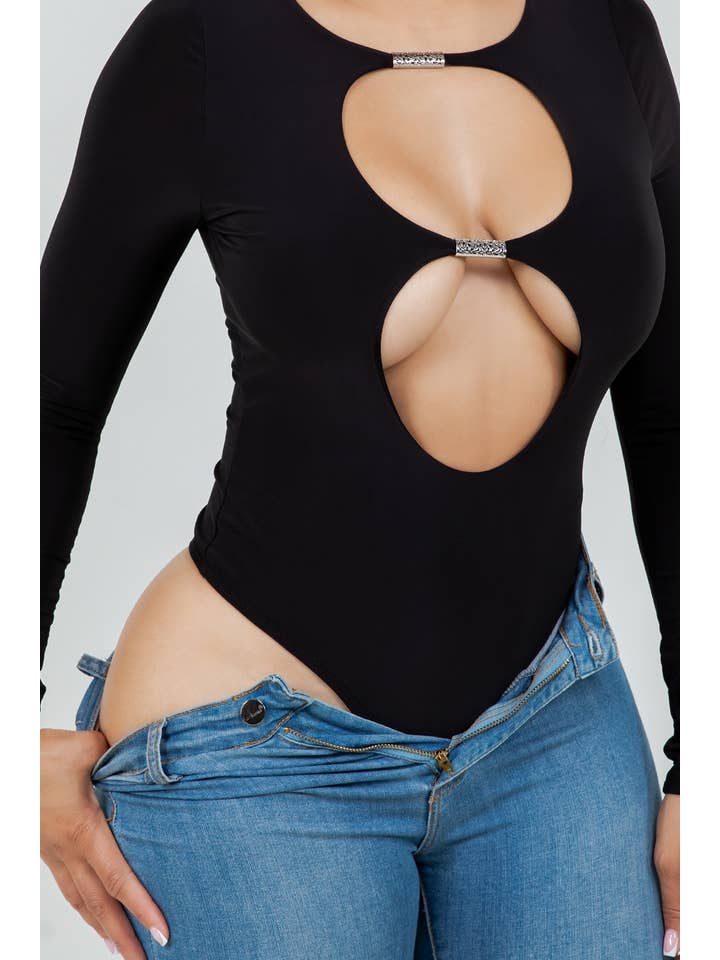 Uptown Apparel - Wholesale Bodysuit - Women's - J8092 VENECIA DOUBLE LINED BODYSUIT WITH CUT OUTS, METAL1