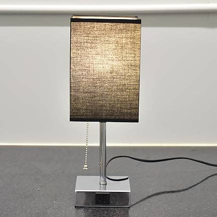 Table Lamp Pull Chain Silver Plating Square Base Beige for wholesale by DEENZ
