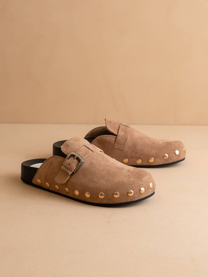 The Toni | Latte Studded Buckle Clog for wholesale on Faire3