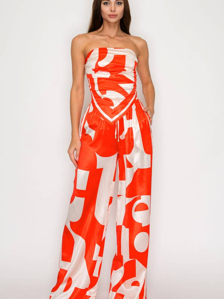 CONJUNTO BT5980-SET_TOP DE PAÑUELO EFECTO SATÉN SIN TIRANTES Y PANTALONES para venta al por mayor de Her Bottari