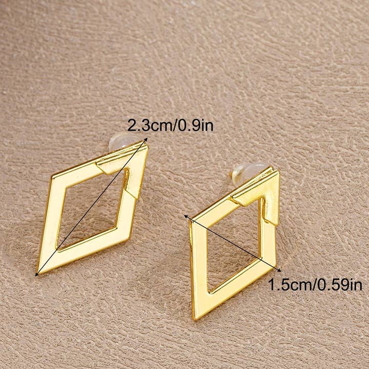 Gold Rhombus Shape Plated Alloy Stud Earrings for wholesale on Faire4