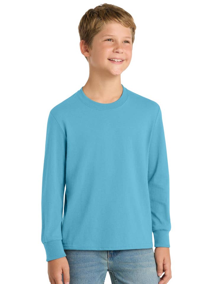 Ink Tees Custom T-Shirt Personlig Print, Premium Kvalitet, Hurtig Ekspedition, Flere Farver Port & Co™ Ungdoms Langærmet Core Cotton Tee. PC54YLS for engroshandel hos Ink Tees Custom Tshirts