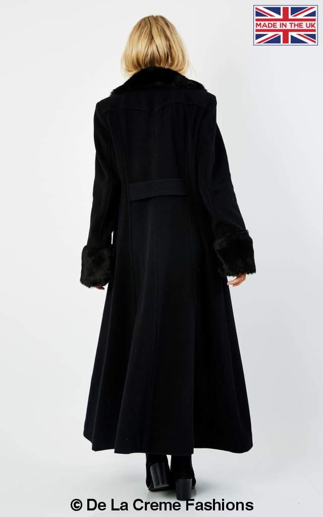 De La Creme Fashions - Venta al por mayor Abrigos de piel/piel sintética - Mujer - Abrigo maxi de mezcla de lana para mujer con cuello y puños de pelo sintético estilo militar2