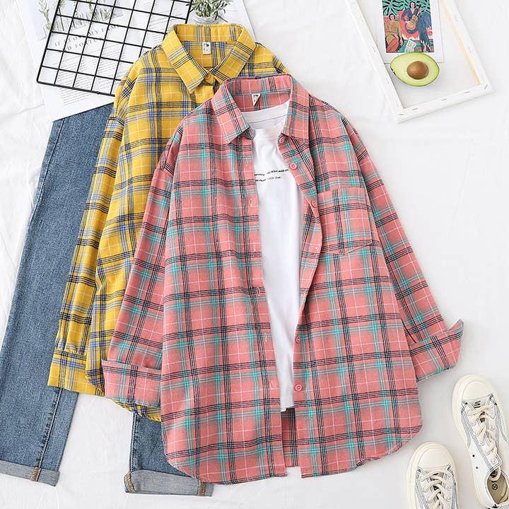 Rosa Clothing - Wholesale Button Down Shirt - Women's - Essential Basic Relaxed plaid cotton blend button-down shirt15