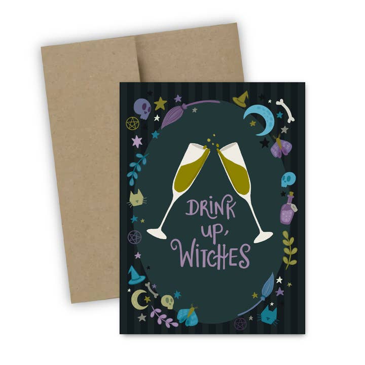 Drink Up, Witches Greeting Card for wholesale by Doohickle Designs