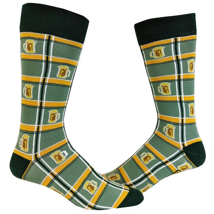 Mens Irish Plaid Beers Socks Saint Patricks Day Sock for Men for wholesale by Crazy Dog T-Shirts